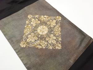 金銀駒刺繍引箔幾何学・花葉模様名古屋帯